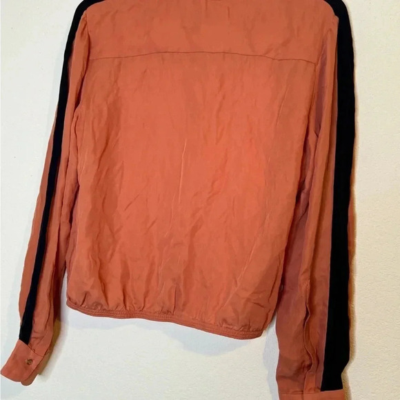 A.L.C. Burnt Orange and Black Stripe Silk Blouse - Picture 6 of 13